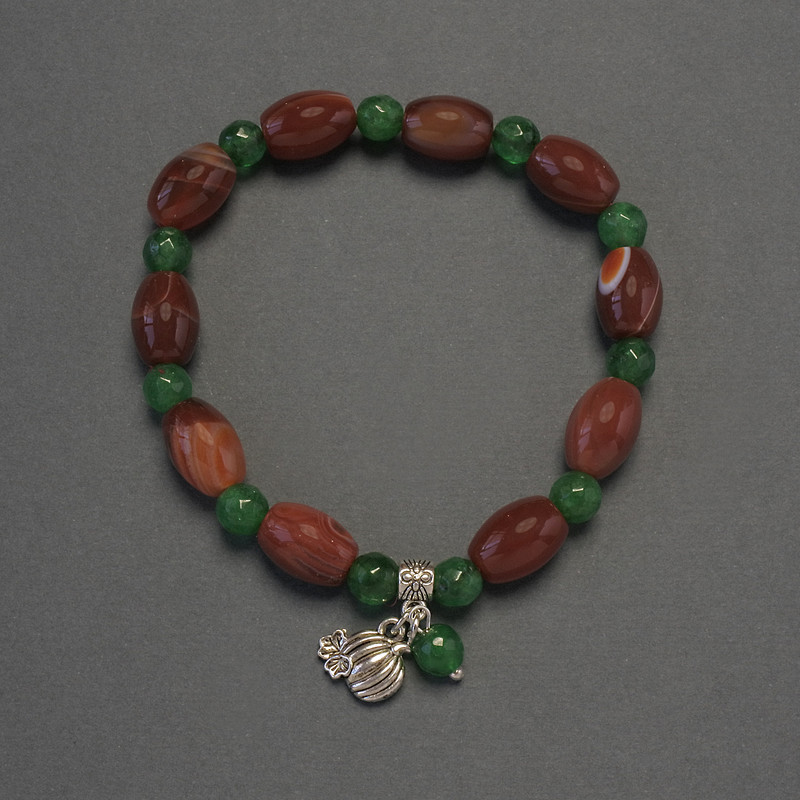 Agate Barrel Bracelet, diameter 12x8mm+- Chrysoprase Faceted Bead 6mm+-, length 18cm stretch