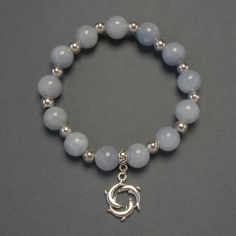 Aquamarine Smooth Bead Bracelet, diameter 10mm+-, length 18cm+- stretch