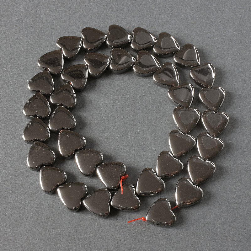 Hematite Heart Beads, diameter 12mm+-, length 40cm+- on fishing line