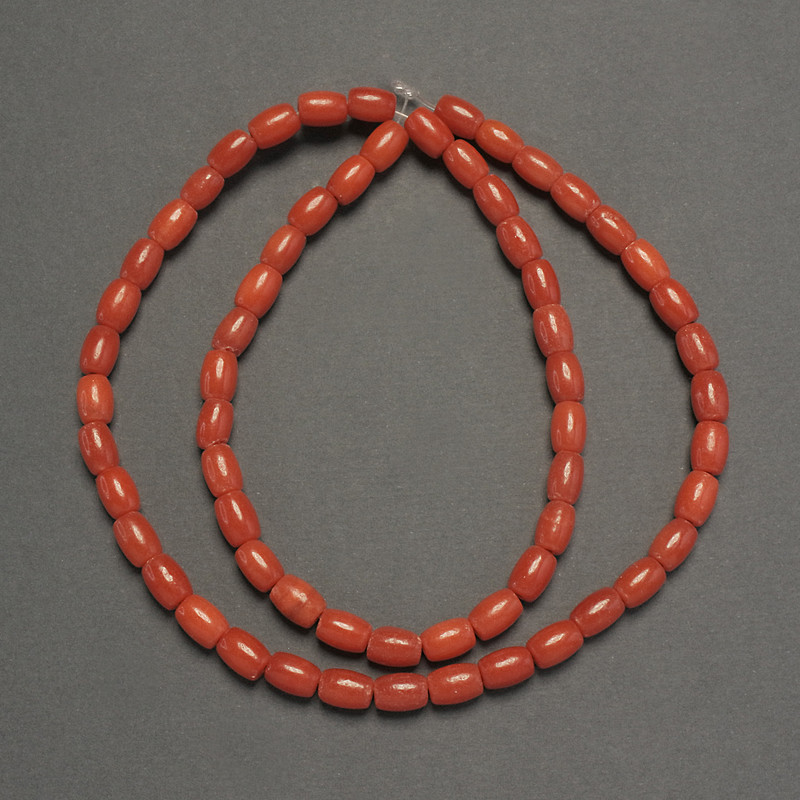 Orange Coral (Imitation) Barrel Beads, diameter 6x4.5mm+/-, length 40cm+/- on fishing line