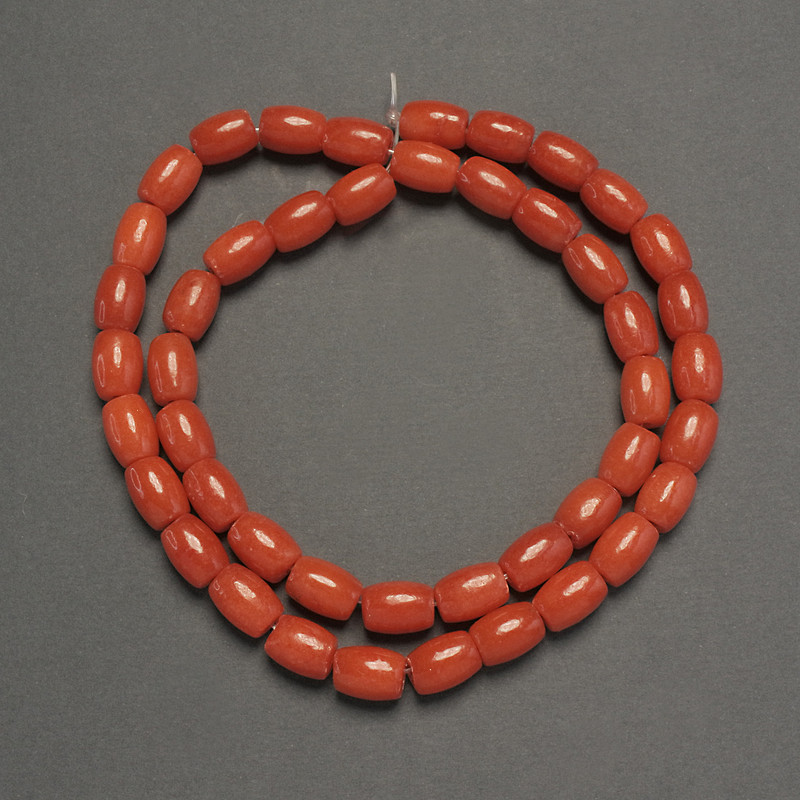 Orange Coral (Imitation) Barrel Beads, diameter 8.5x6mm+-, length 40cm+- on fishing line