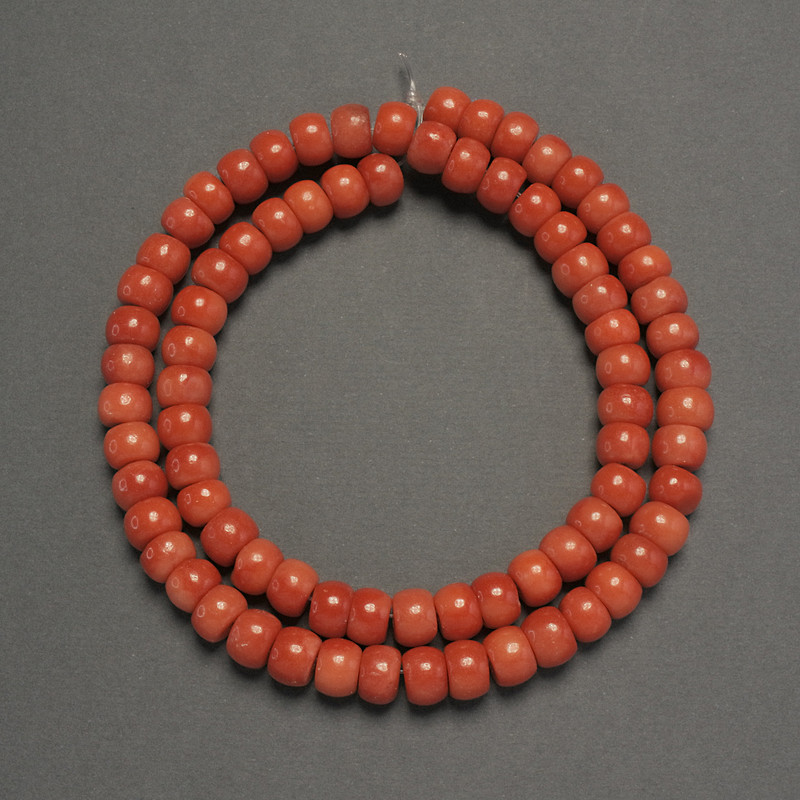 Orange Coral (Imitation) Smooth Rondelle Beads, diameter 7x5mm+-, length 40cm+- on fishing line