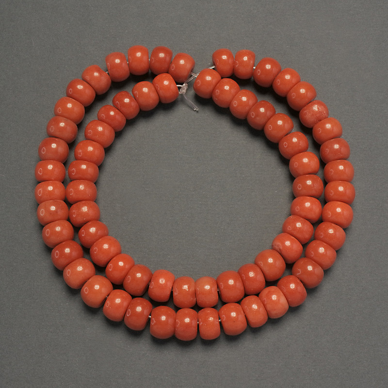 Orange Coral (Imitation) Smooth Rondelle Beads, diameter 8x6mm+-, length 40cm+- on fishing line