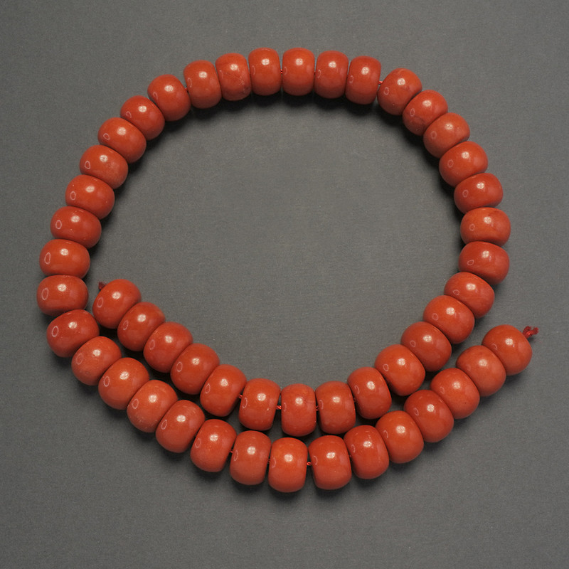 Coral Beads (single) smooth rondelle, diameter 12x8mm, length 40cm on thread