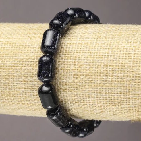 Aventurine Blue Sand Cairo Night (Pressed) Barrel Bracelet on Elastic, diameter 10x14mm+