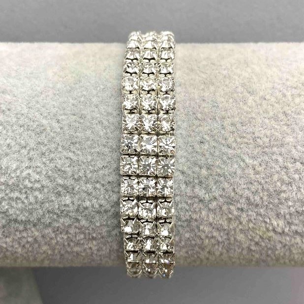 Three-Row Stretch Bracelet with White Sparkling Rhinestones, circumference 17cm