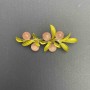 Cat's Eye Brooch 60x27mm+/-, pink enamel, green stone, silver-tone metal