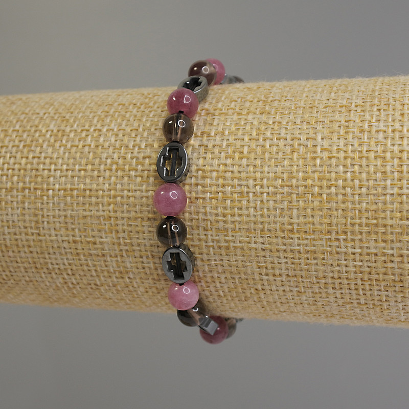 Assorted Stones Bracelet, round beads, diameter 6mm+/- oval 8x6mm+/-, length 18cm stretch