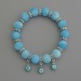 Larimar Bracelet, smooth round beads, diameter 10mm+/- with metal inserts, length 18cm stretch