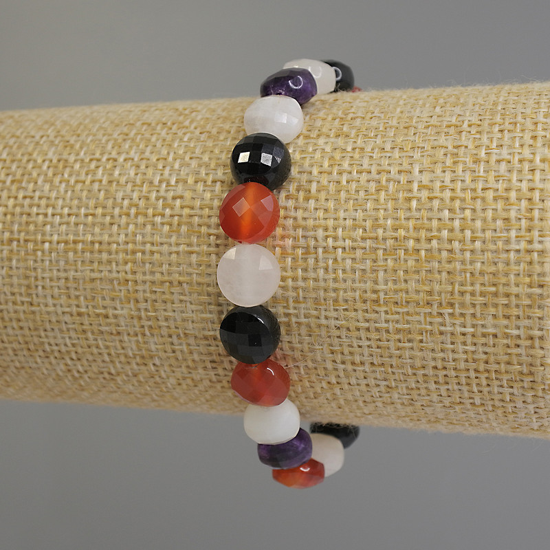 Assorted Stones Bracelet, faceted coin bead, diameter 8mm+/-, length 18cm stretch
