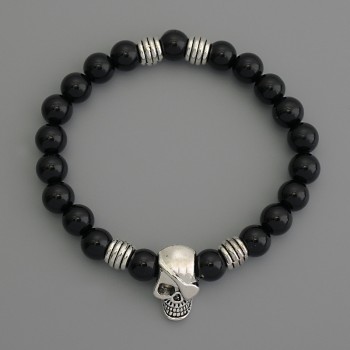 Agate (Pressed) Bracelet, bead, diameter 10mm+/-, with metal inserts, length 18cm stretch