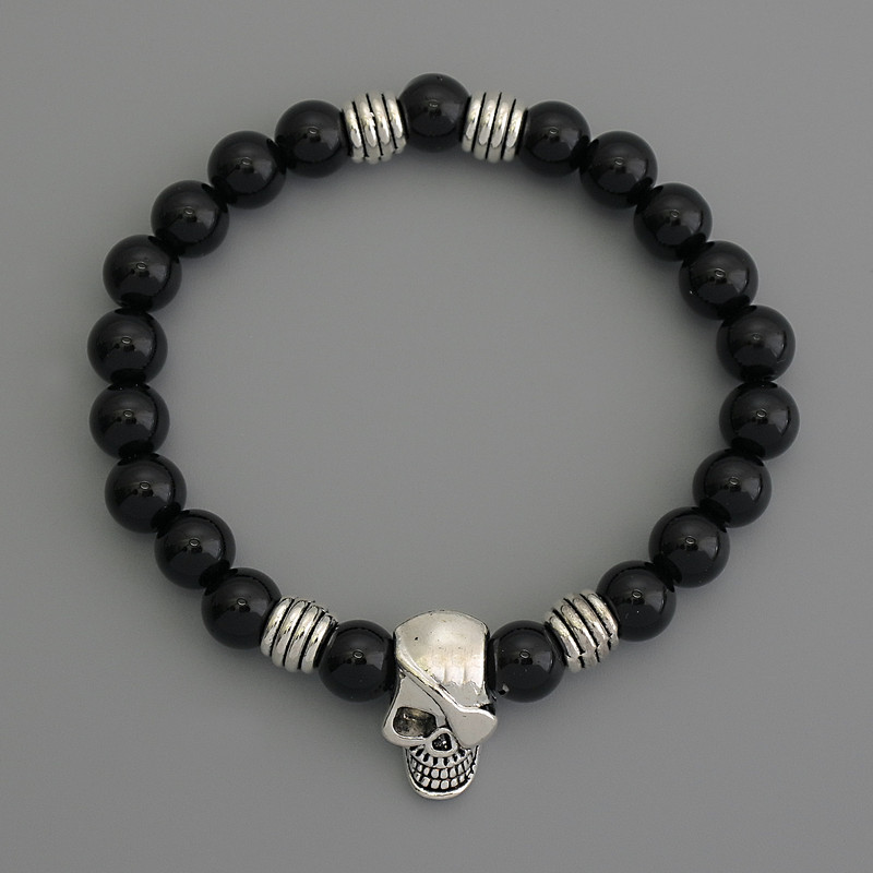 Agate (Pressed) Bracelet, bead, diameter 10mm+/-, with metal inserts, length 18cm stretch