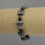 Larvikite Heart Bracelet, diameter 12mm+/-, Shungite bead 6mm+/- with metal inserts, length 18cm stretch