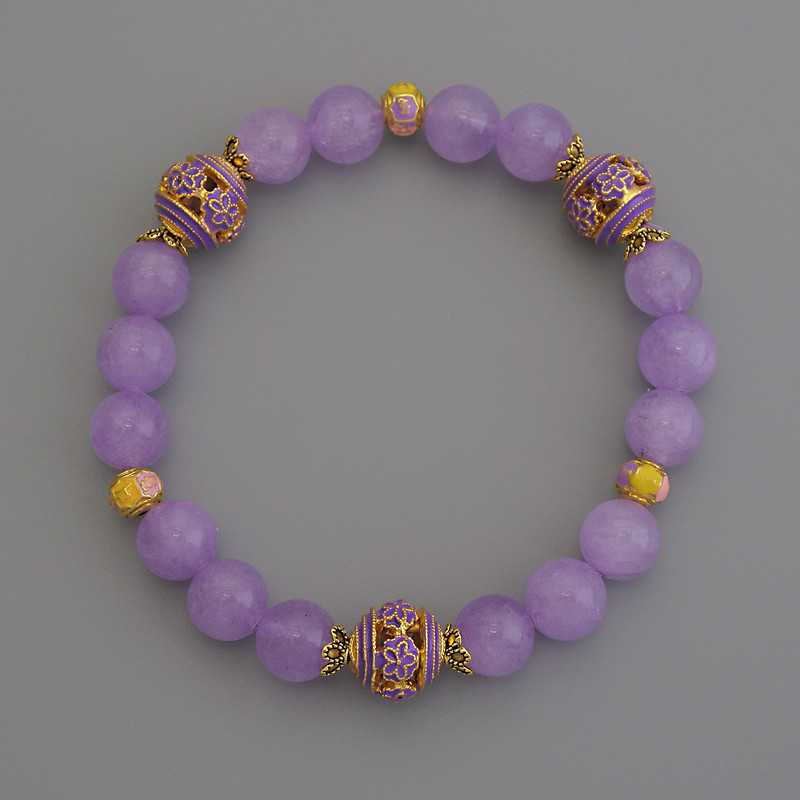 Lavender Amethyst Bracelet, smooth bead diameter 8mm+/-, Cloisonné 10mm+/- 5.5mm+/-, length 18cm+/- stretch