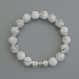 Cacholong Bracelet, round beads, diameter 10mm+/- with metal inserts, length 18cm+/- stretch