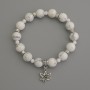 Cacholong Bracelet, bead, diameter 10mm+/-, Agate bead 4mm+/- with metal inserts, length 18cm+/- stretch