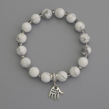 Cacholong Bracelet, bead diameter 8mm+/-, Czech crystal rondelle 3.5x3mm+/-, length 18cm+/- stretch