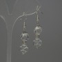 Rock Crystal Earrings, multi-faceted beads, diameter 10x8mm+/- clover charm 10mm+/-, length 44mm+
