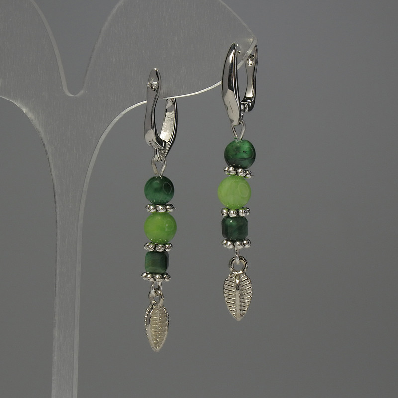 Onyx Bead Earrings, diameter 6mm+/- Cat's Eye faceted cube 4mm+/- bead 6mm+/-, length 54mm+