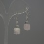 Rose Quartz Earrings, rectangle 10x10mm+/- with faceted Czech crystal rondelle 6x5mm+/-, length 33mm+