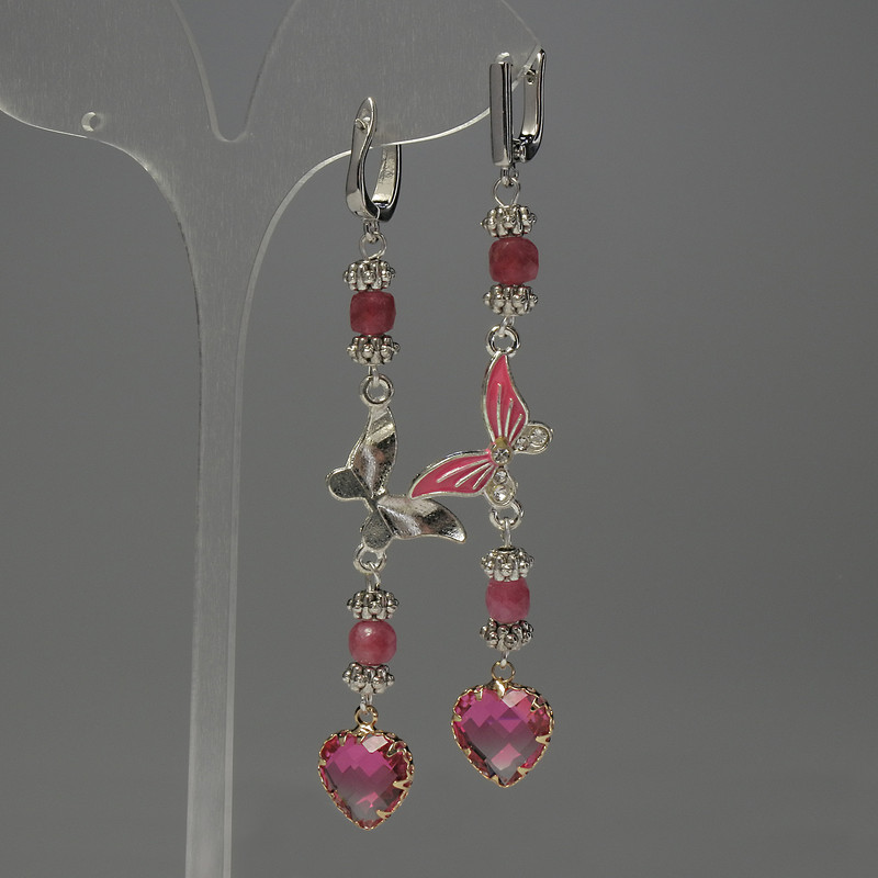 Tourmaline Faceted Cube Earrings, diameter 5mm+/- crystal in setting 12mm+/-, length 85mm+