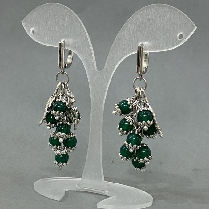 Cat's Eye Cluster Earrings, round bead 6mm+/-, length 57mm+