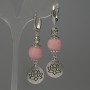 Rose Quartz Earrings, bead 12mm+/- with metal inserts, length 60mm+