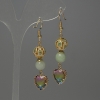 Jade Earrings, bead diameter 7x5mm+/-, Cloisonné 10mm+/-, crystal in setting 12mm+/-, length 57mm+