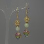 Jade Earrings, bead diameter 7x5mm+/-, Cloisonné 10mm+/-, crystal in setting 12mm+/-, length 57mm+
