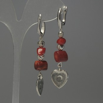 Coral Earrings with metal inserts, length 57mm+