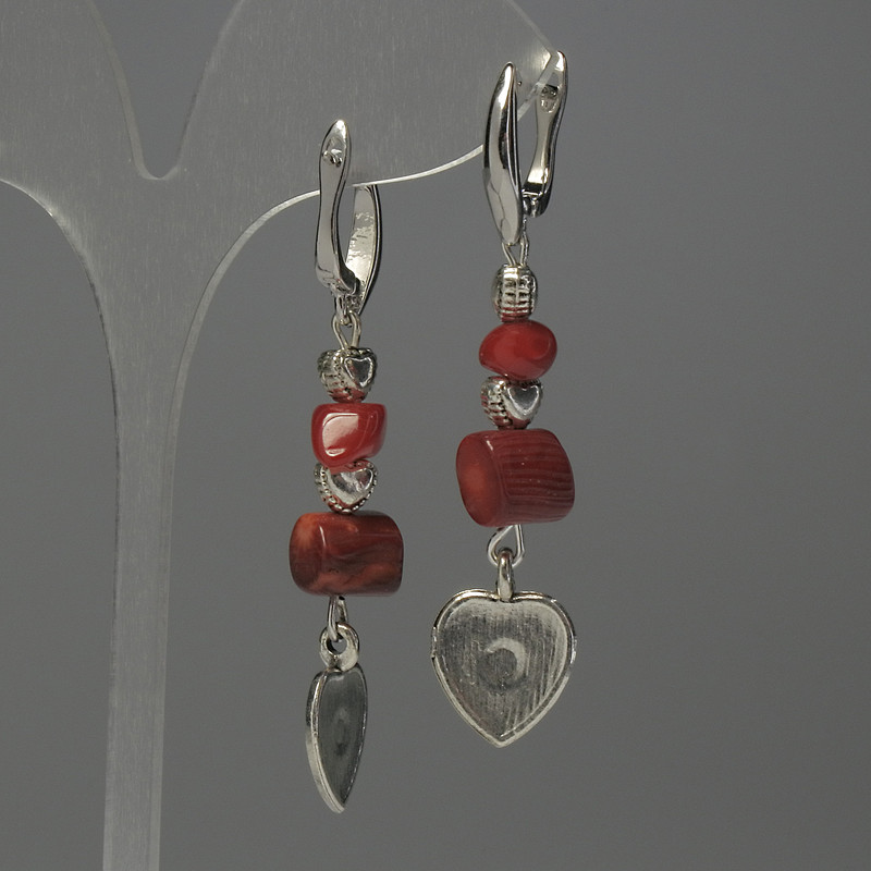 Coral Earrings with metal inserts, length 57mm+