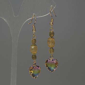 Citrine Faceted Cube Earrings, diameter 7mm+/- crystal in setting 12mm+/-, length 58mm+
