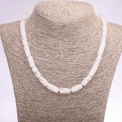 Rock Crystal Necklace, cylinder beads, diameter 8x17mm, length 47cm