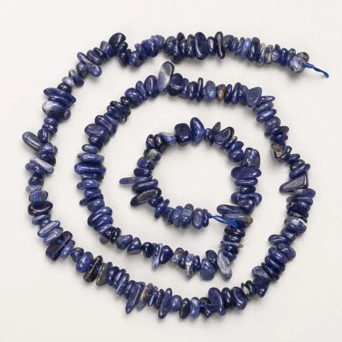 Beads Lapis Lazuli Natural Stone Chips on Cord, diameter 6x2mm+-, length 38cm +