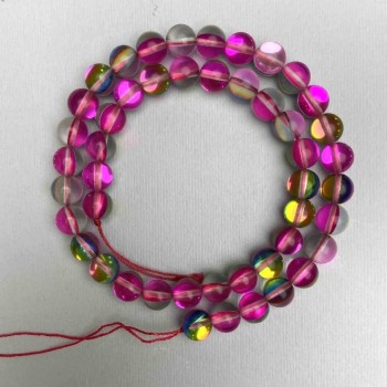 Beads on Cord Opal Glass Pink Chameleon Smooth Round, diameter 8mm, length 38cm +