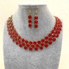 Set Necklace + Earrings Berries, Gold Metal and Red Gloss