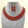 Set Necklace + Earrings Berries, Gold Metal and Red Gloss