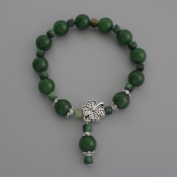 Bracelet Chrysoprase Smooth Round Bead, diameter 10mm+- Cat's Eye Faceted Cube 4mm+-, length 18cm stretch
