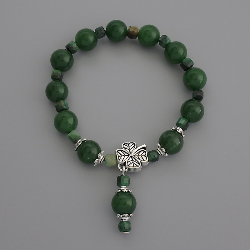 Bracelet Chrysoprase Smooth Round Bead, diameter 10mm+- Cat's Eye Faceted Cube 4mm+-, length 18cm stretch