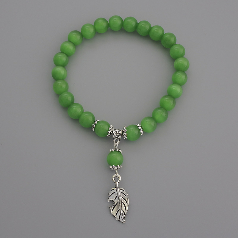 Bracelet Green Cat's Eye Smooth Round Bead, diameter 7mm+-, length 18cm+- stretch