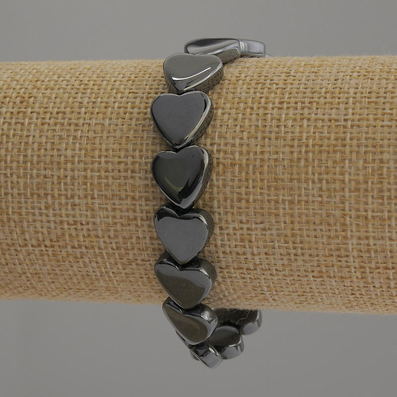 Bracelet Hematite Heart, diameter 12mm+-, length 18cm+- stretch