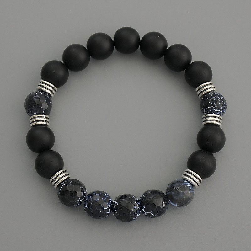 Assorted Bracelet, smooth and faceted beads, diameter 10mm+/-, length 18cm stretch