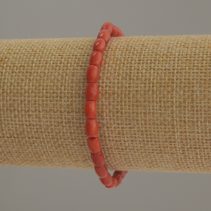 Coral (imitation) Bracelet, barrel beads, diameter 6x4.5mm+/-, length 18cm stretch