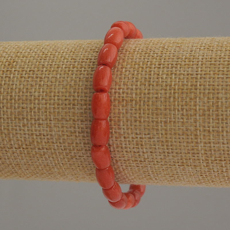 Coral (imitation) Bracelet, barrel beads, diameter 8x6mm+/-, length 18cm stretch