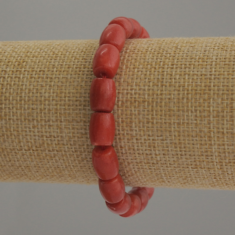 Coral (imitation) Bracelet, barrel beads, diameter 10x8mm+/-, length 18cm stretch