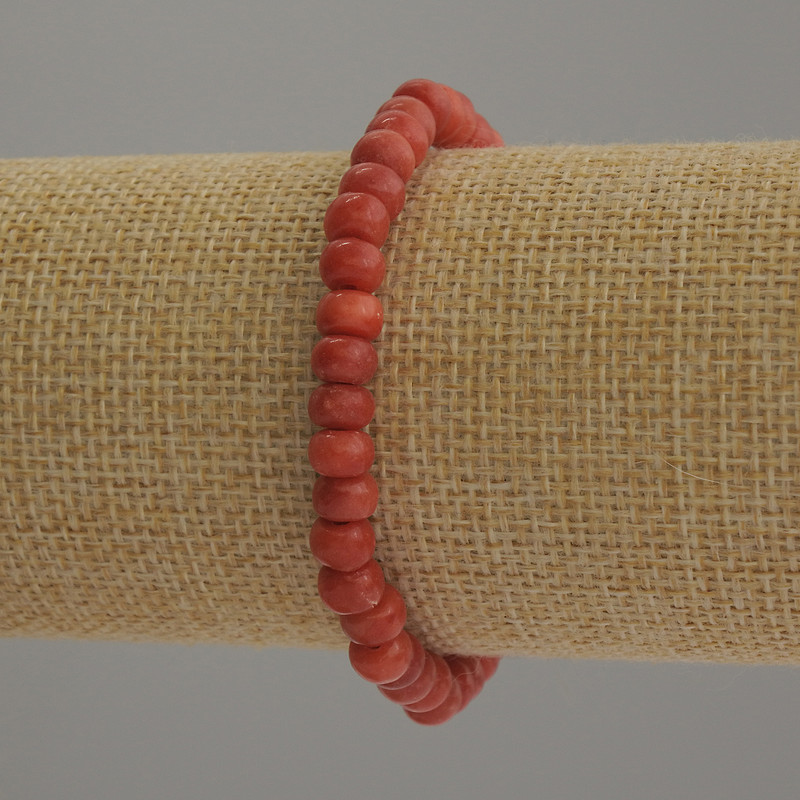 Coral (imitation) Bracelet, rondelle beads, diameter 6x4mm+/-, length 18cm stretch