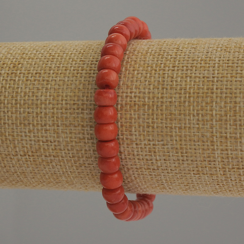 Coral (imitation) Bracelet, rondelle beads, diameter 7x5mm+/-, length 18cm stretch