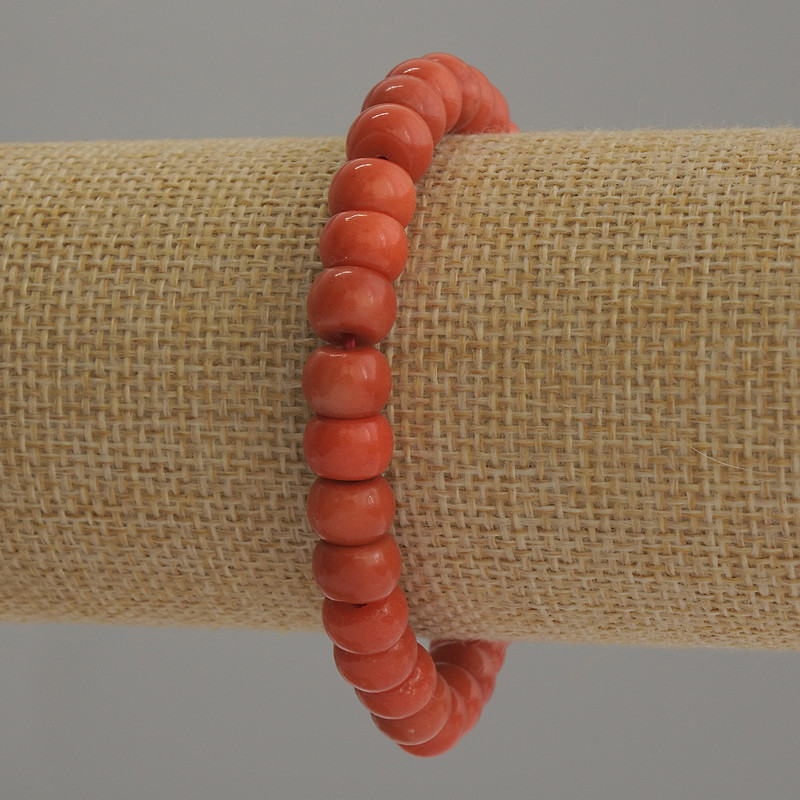Bracelet Coral (Imitation) Rondelle, diameter 8x6mm+-, length 18cm stretch