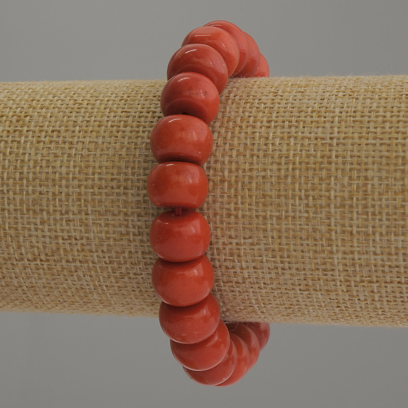 Bracelet Coral (Imitation) Rondelle, diameter 12x8mm+-, length 18cm stretch