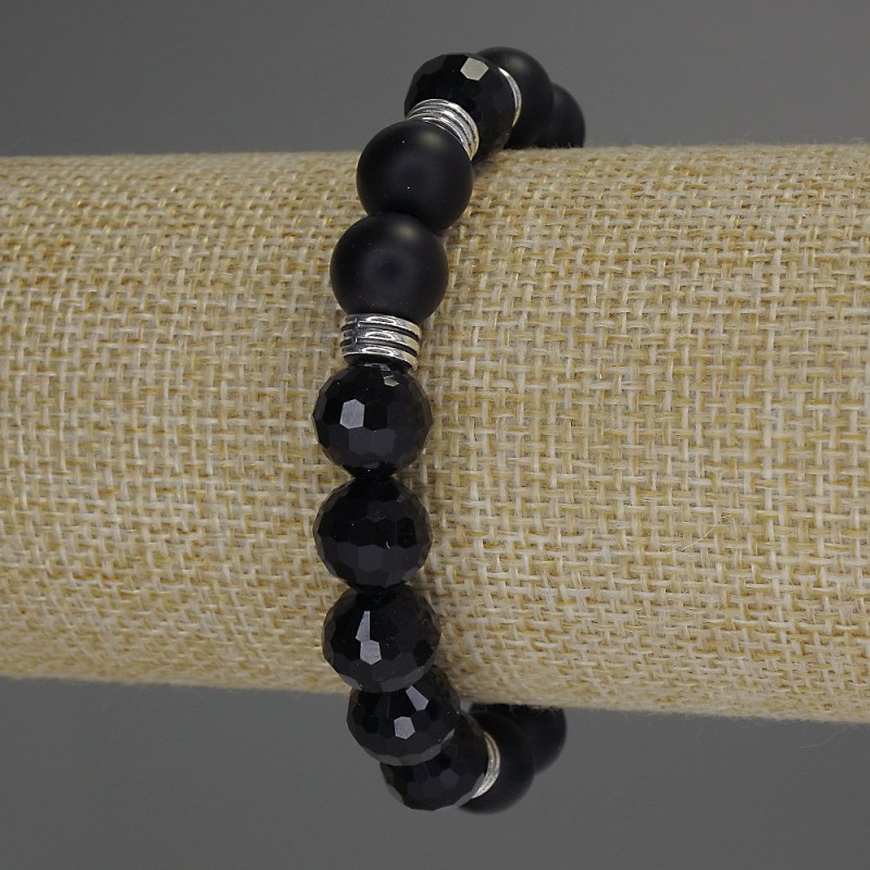 Bracelet Assorted Smooth Bead and Faceted Bead, diameter 10mm+/- with metal inserts, length 18cm stretch